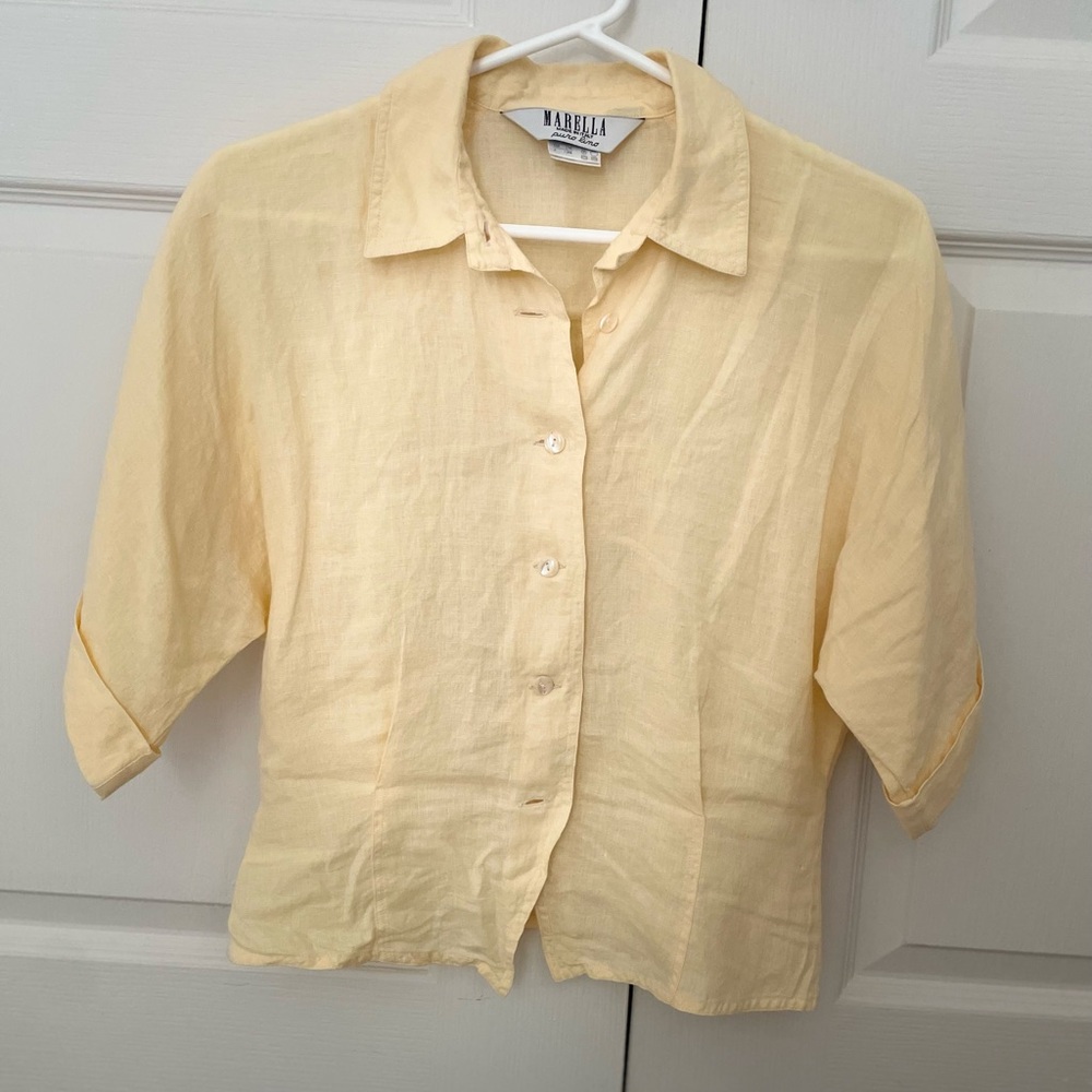 Light Yellow Linen Button-Up Shirt